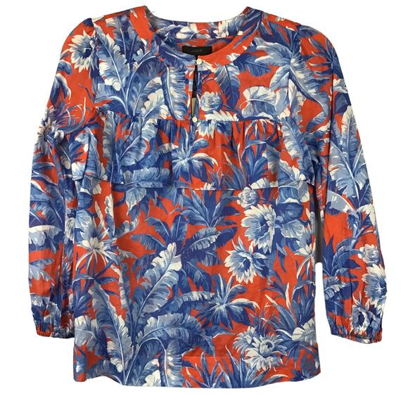 J. Crew Womens Top Ratti Rio Floral Popover Blue Red Fern Print Shirt sz XXS NWT - Picture 5 of 11
